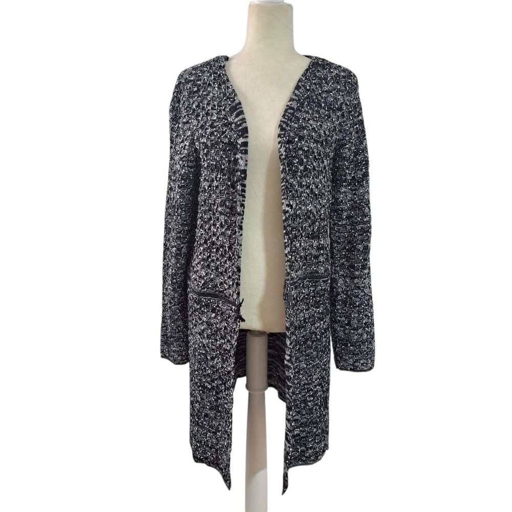 Roz & Ali Women's Black  Convertible Knit Open Duster Cardigan work office Sz L
